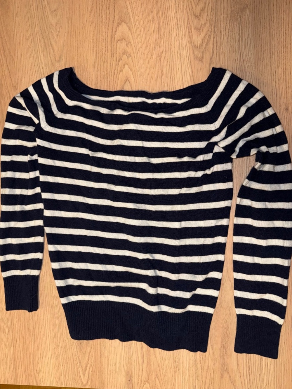 Brandy Melville Blue and White Off-the-Shoulder Sweater